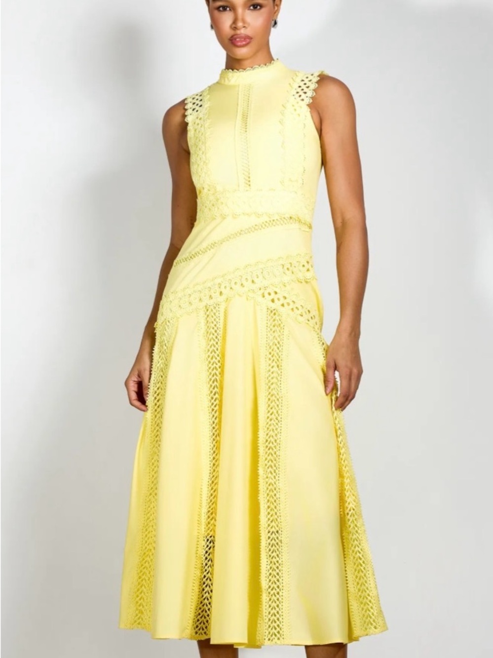 Sunfere Diana embroidered lace sleeveless midi dress